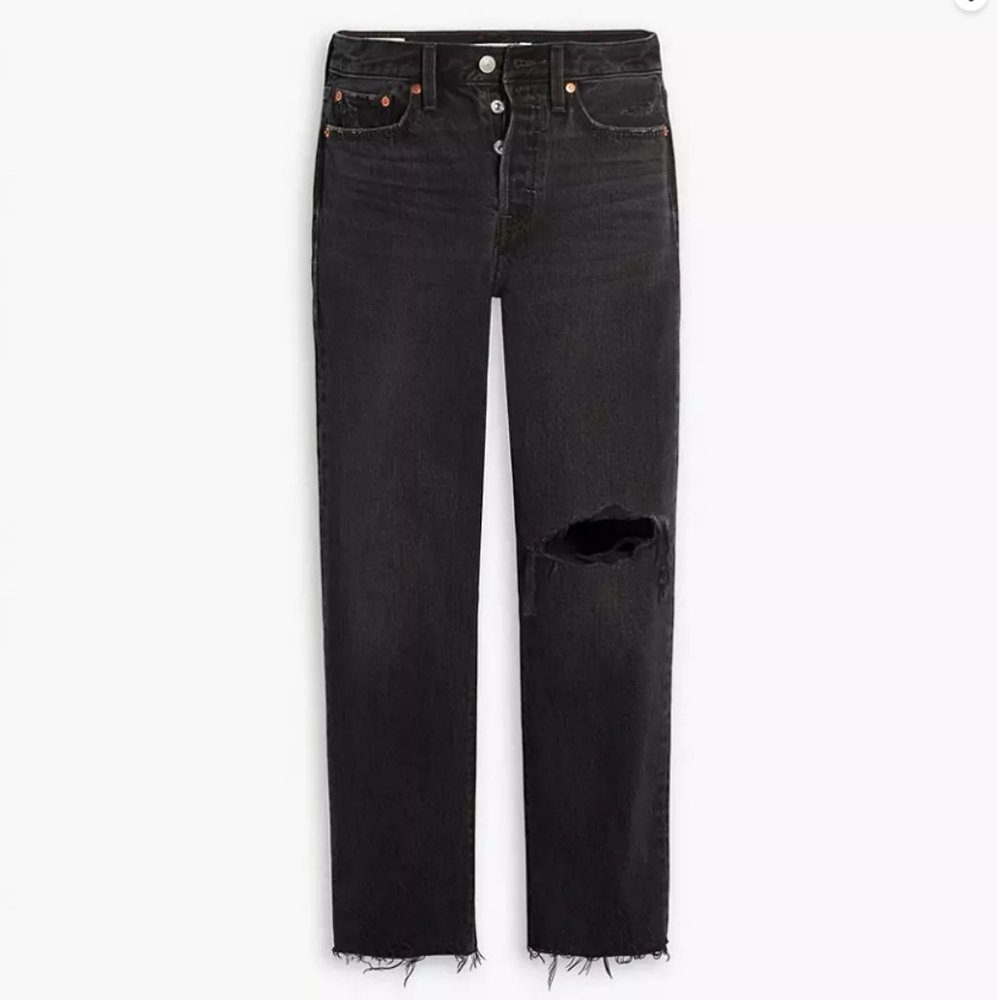 Levi’s Premium Black Distressed Wedgie Straight Jeans - Size 25x28 - Picture 3 of 6